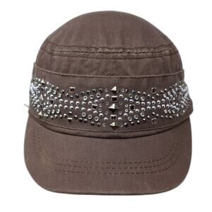 Angela & William Cadet Army Cap Brown One Size Stretchable Studded Or Rhinestone